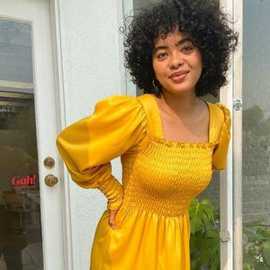 Lisa Says Gah Toni Dress Marigold Satin Sz S